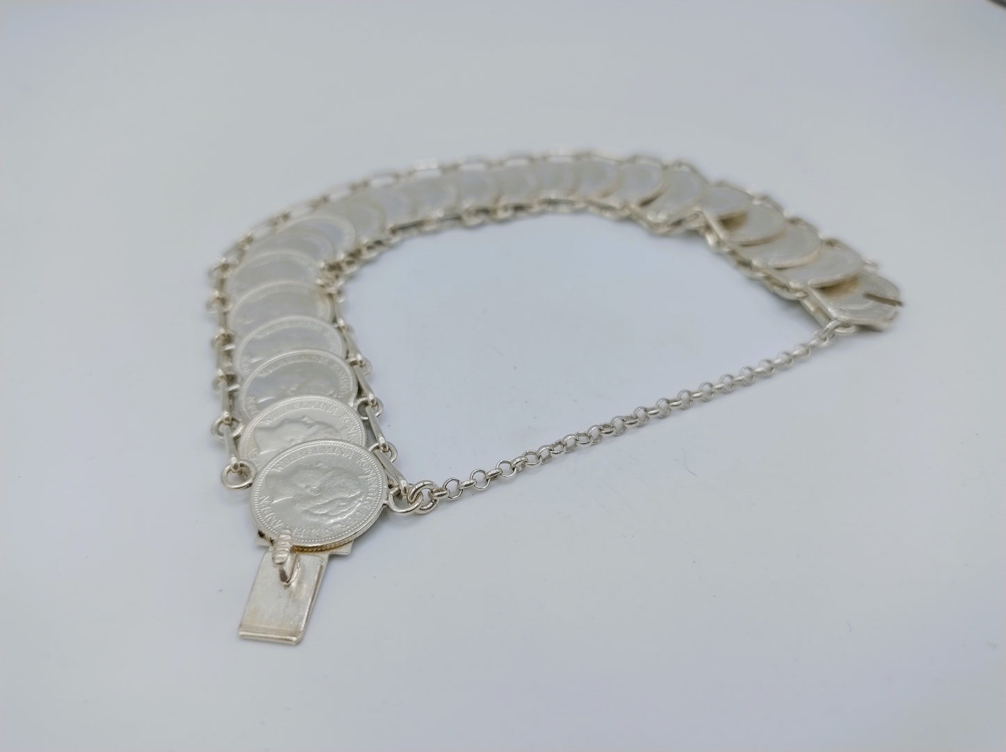 Zilveren dubbeltjes armband, Wilhelmina, 20 cm