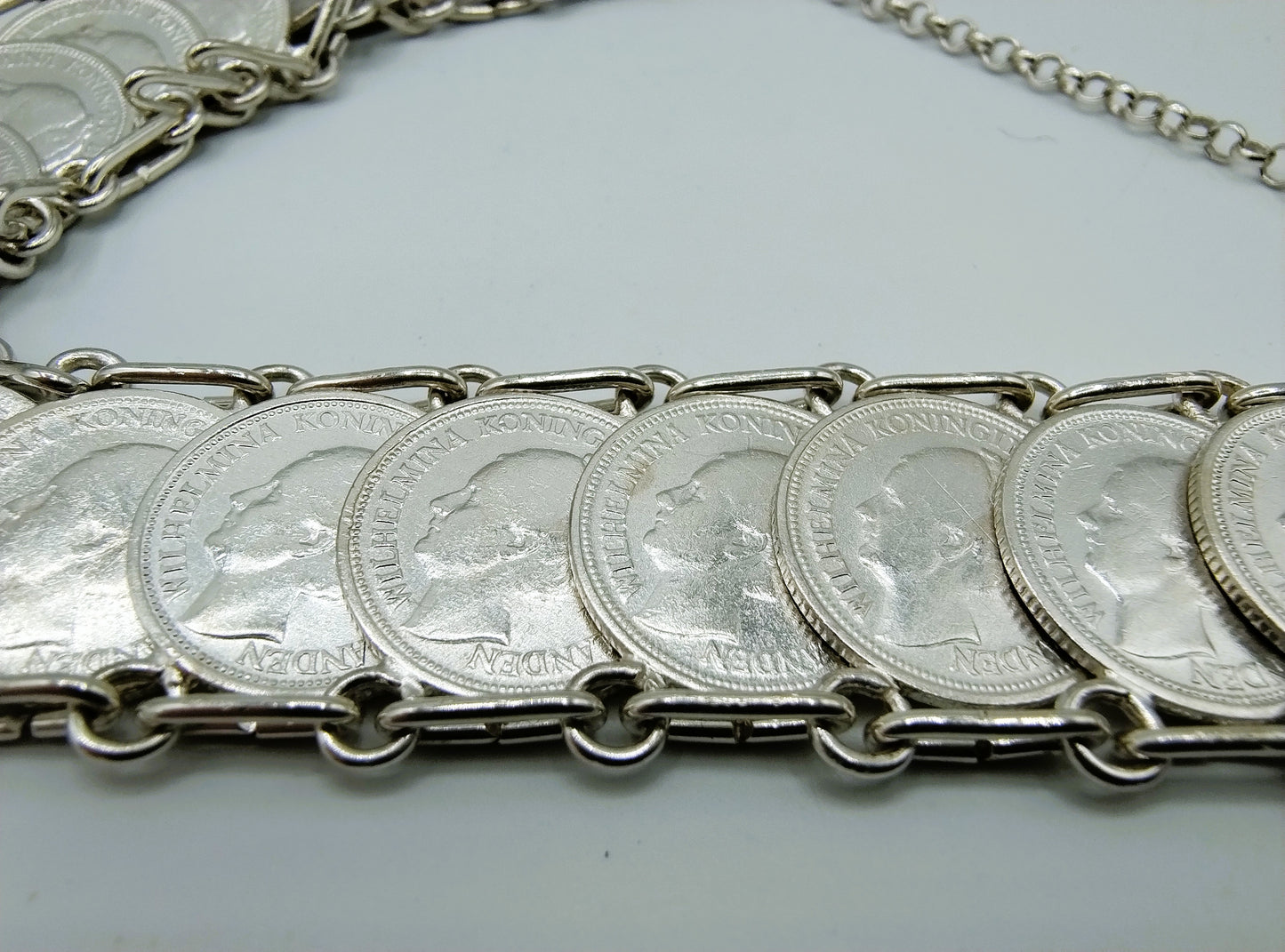 Zilveren dubbeltjes armband, Wilhelmina, 20 cm