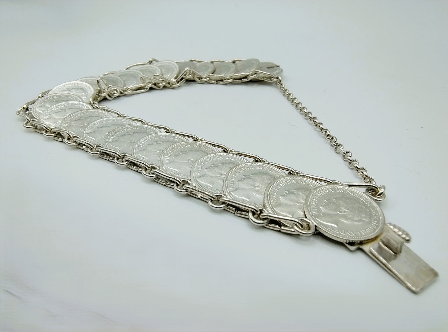 Zilveren dubbeltjes armband, Wilhelmina, 20 cm