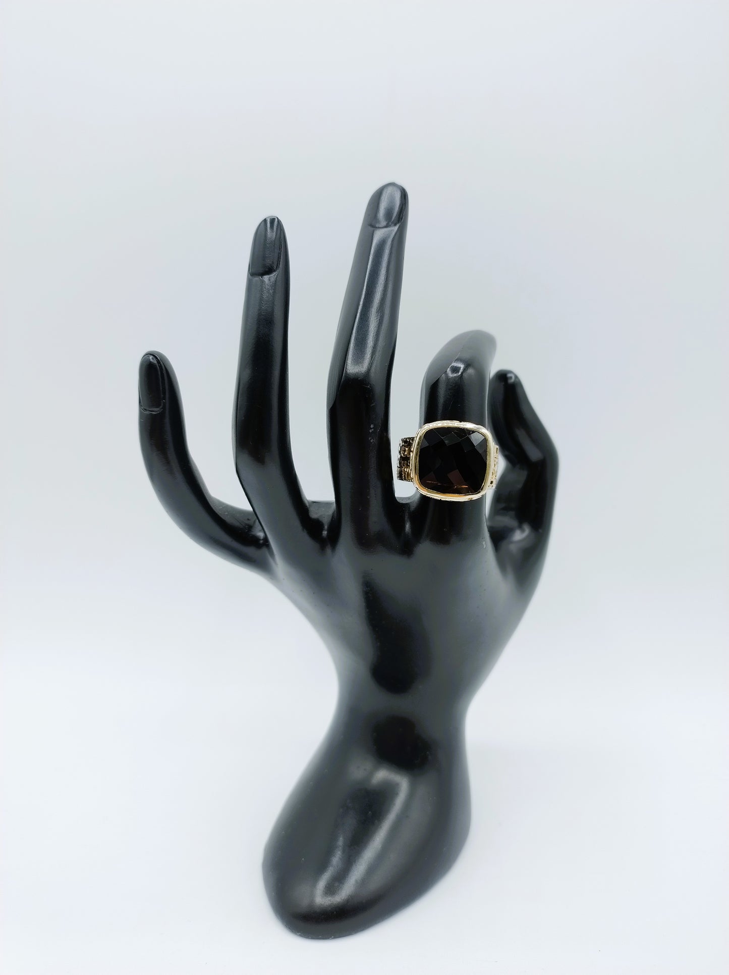 Verguld zilveren herenring met rookkwarts, 18.5 mm