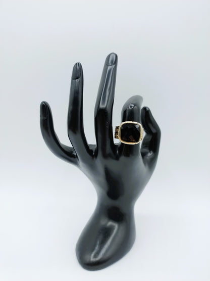 Verguld zilveren herenring met rookkwarts, 18.5 mm