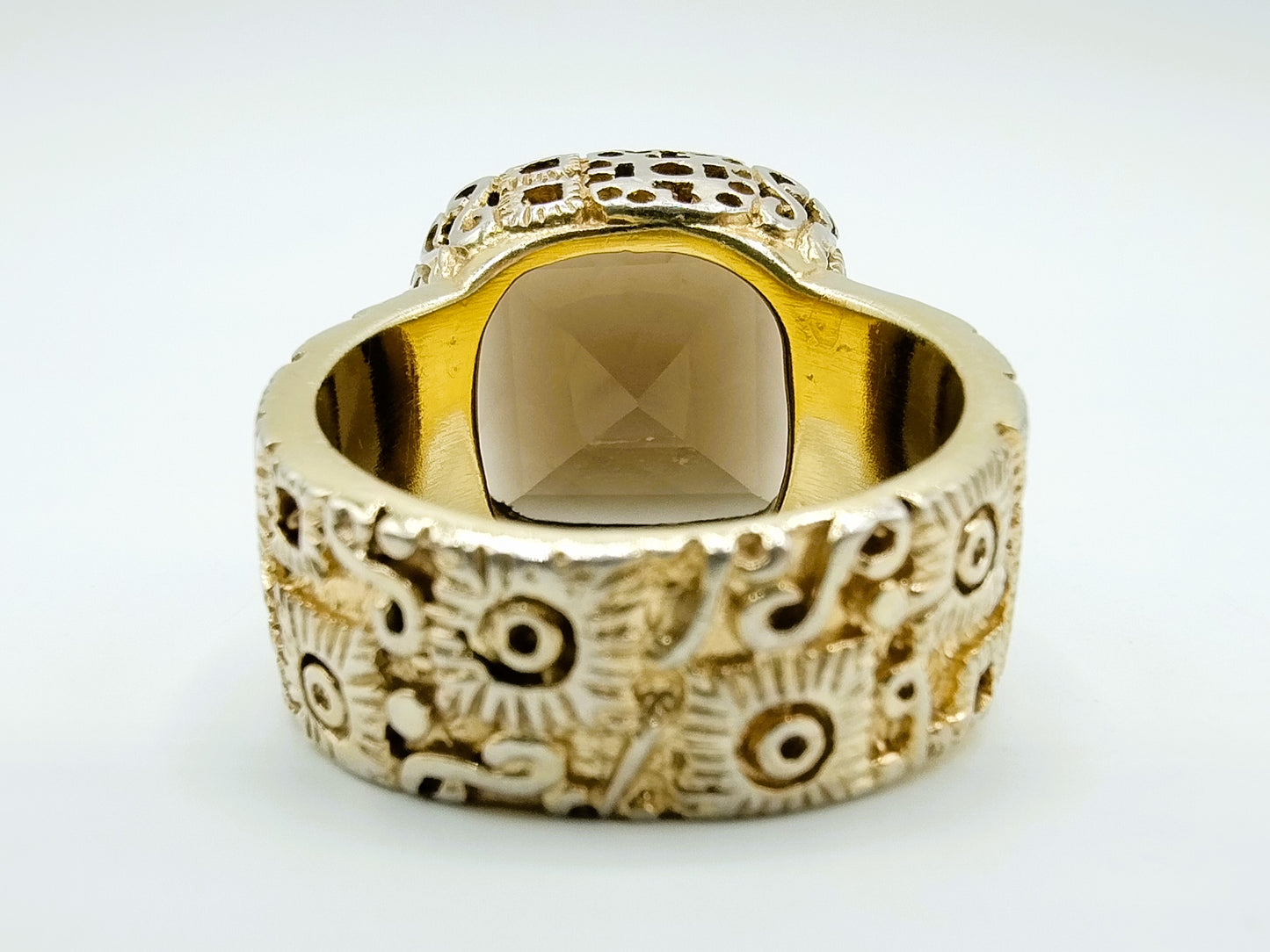 Verguld zilveren herenring met rookkwarts, 18.5 mm