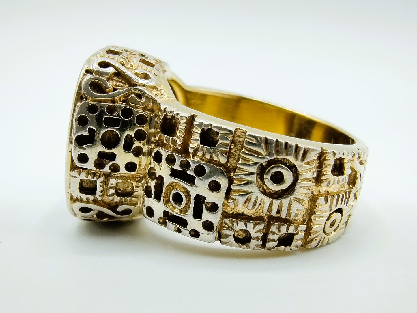 Verguld zilveren herenring met rookkwarts, 18.5 mm