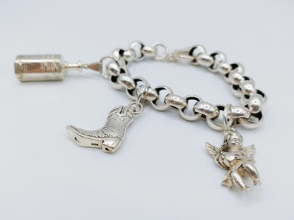 Robuuste armband met jasseron schakel en 3 bedels, 21,5 cm