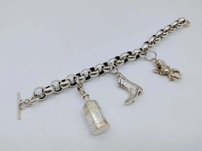 Robuuste armband met jasseron schakel en 3 bedels, 21,5 cm