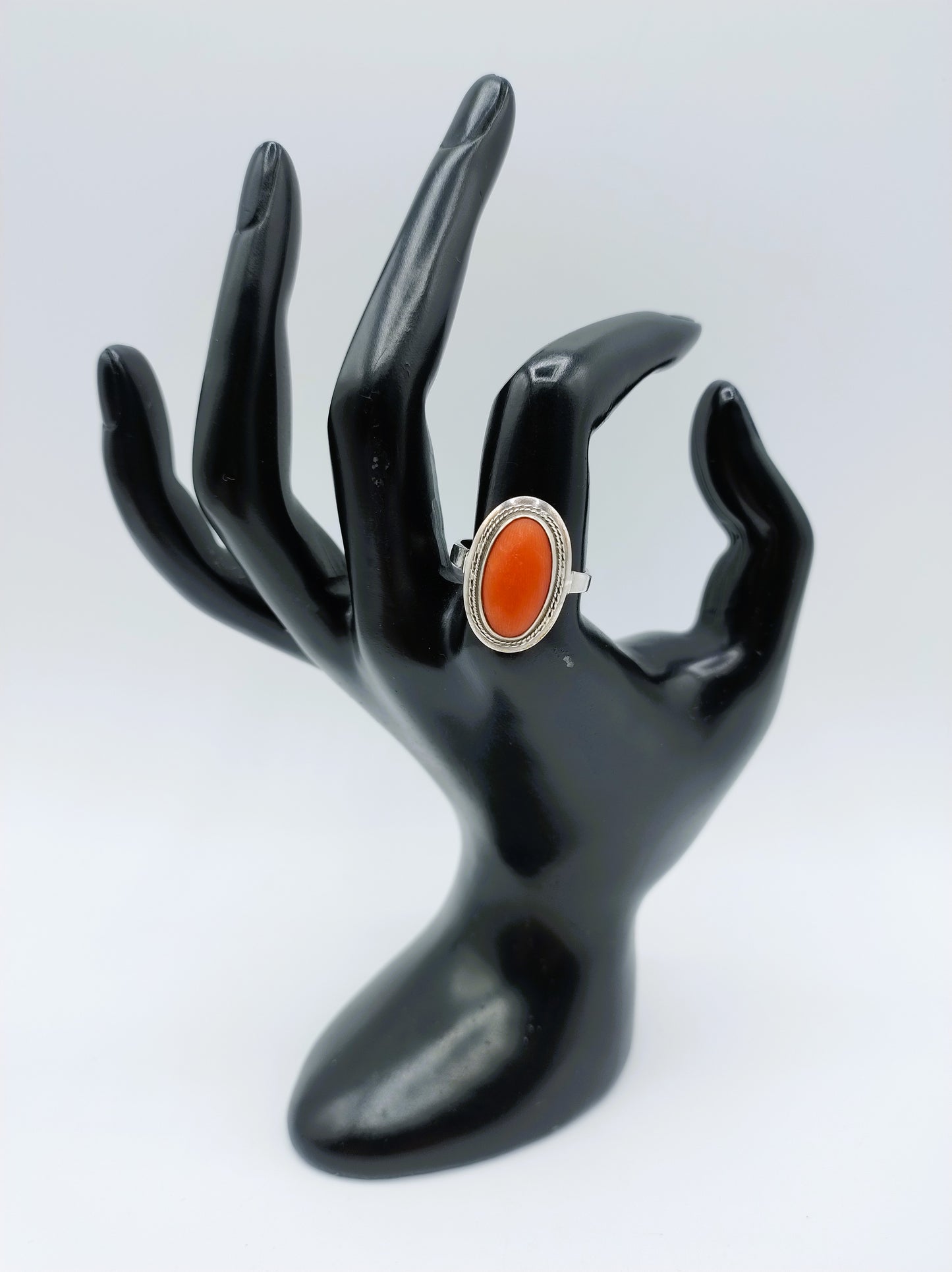 Silver ring with blood coral, 18 mm