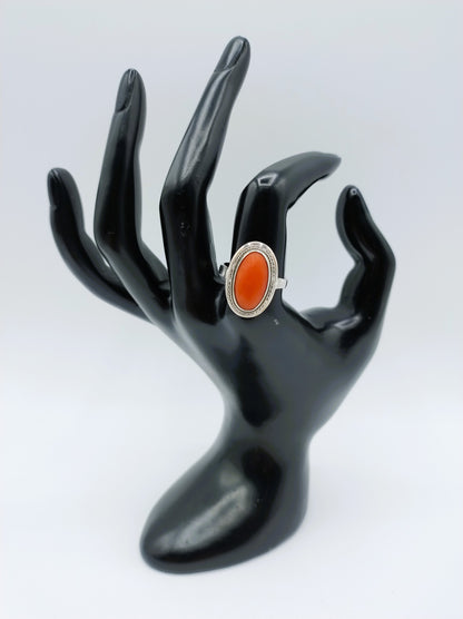 Silver ring with blood coral, 18 mm