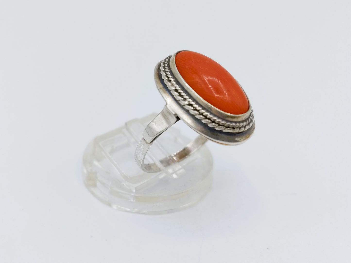 Silver ring with blood coral, 18 mm