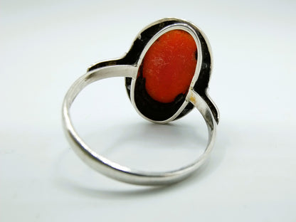 Silver ring with blood coral, 18 mm