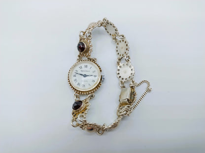 Zilveren dameshorloge met granaat, Byoux Jacques, 18 cm