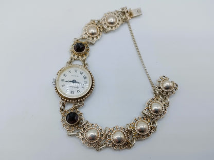 Zilveren dameshorloge met granaat, Byoux Jacques, 18 cm