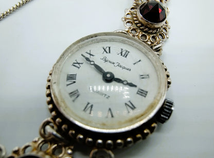 Zilveren dameshorloge met granaat, Byoux Jacques, 18 cm