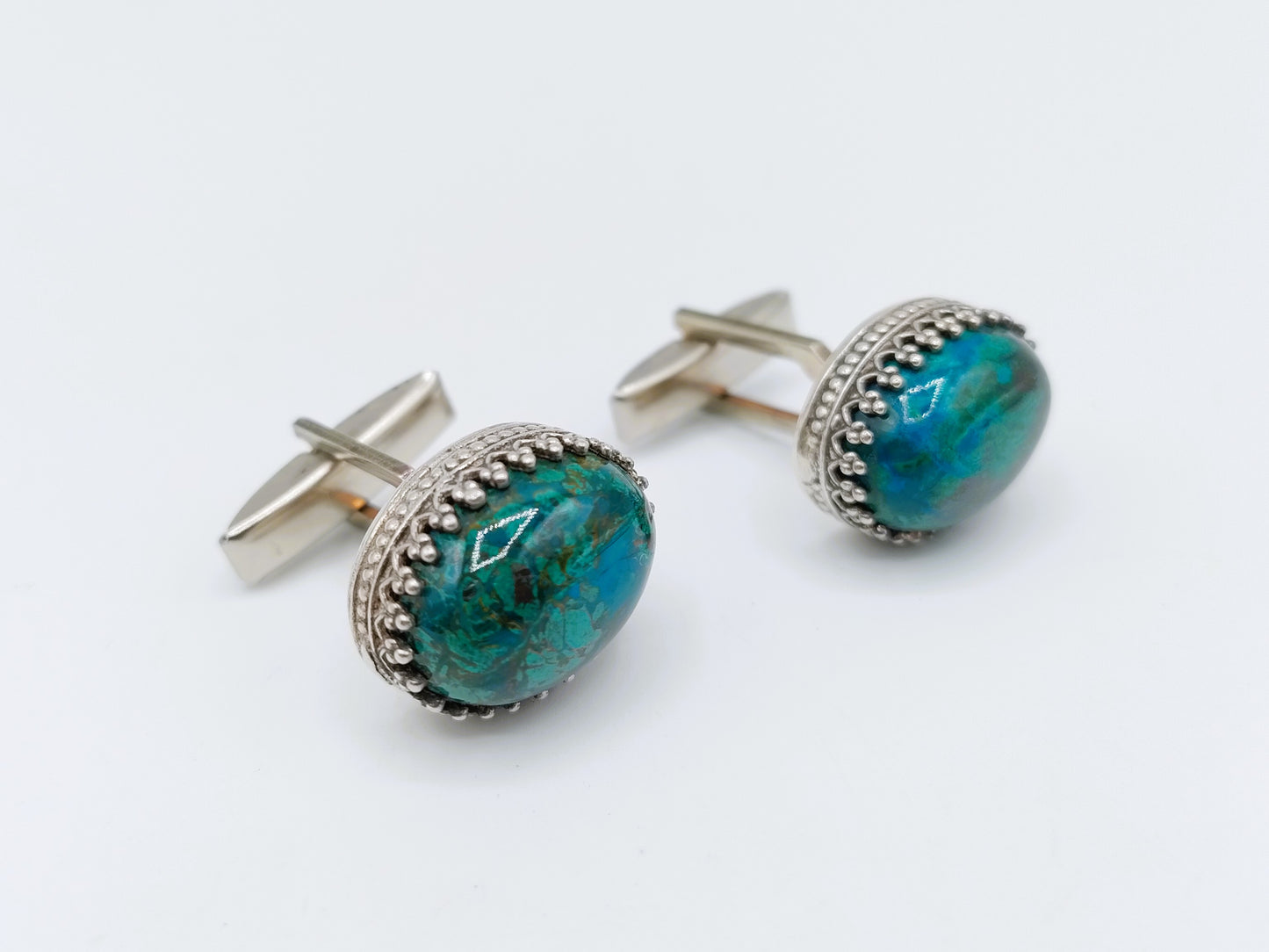 Zilveren manchetknopen met turkoois