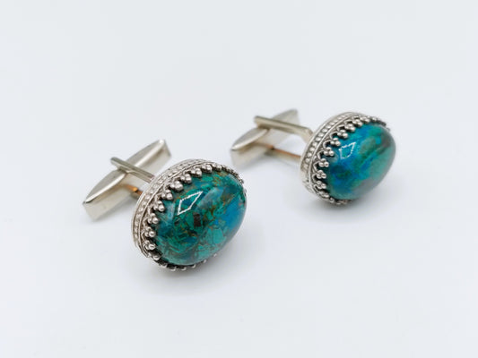 Zilveren manchetknopen met turkoois