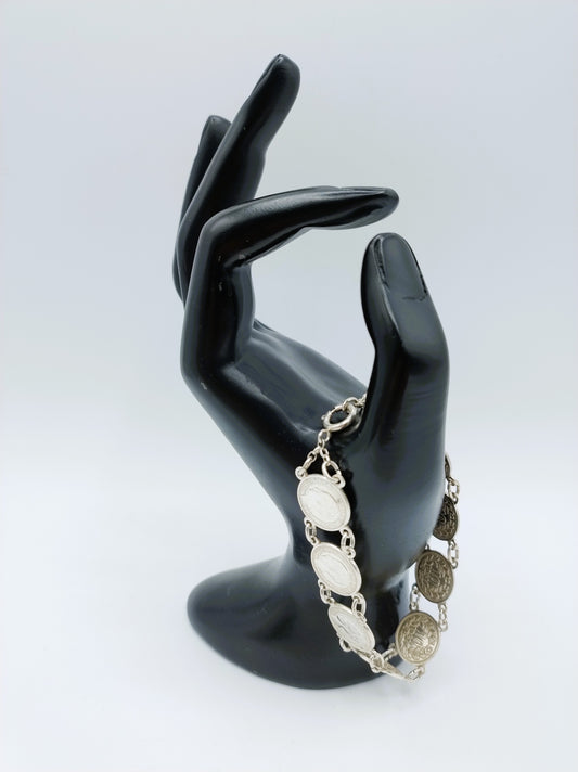 Zilveren armband gemaakt van Wilhelmina dubbeltjes, 18,5 cm
