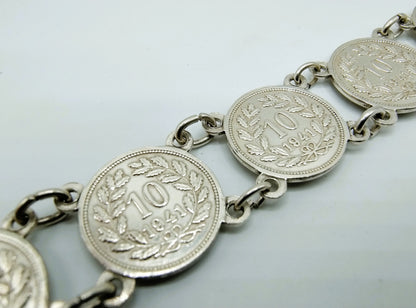 Zilveren armband gemaakt van Wilhelmina dubbeltjes, 18,5 cm