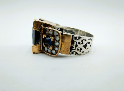 Zilveren heren ring  met saffier en zirkonia, 18 mm, brons