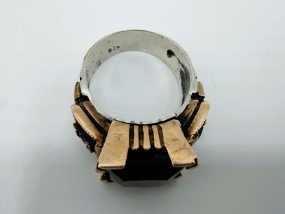 Zilveren heren ring  met saffier en zirkonia, 18 mm, brons