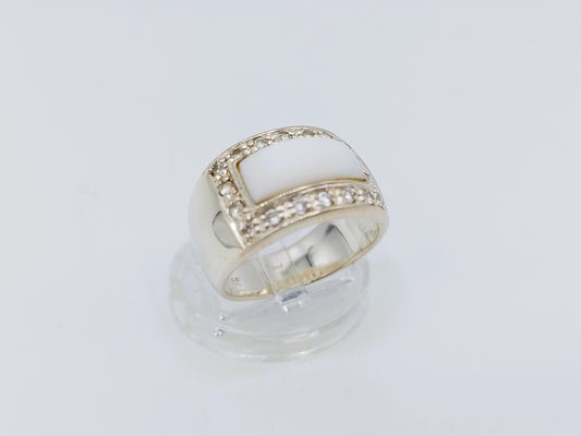 Zilveren ring met witte steen en zirkonia, 19 mm
