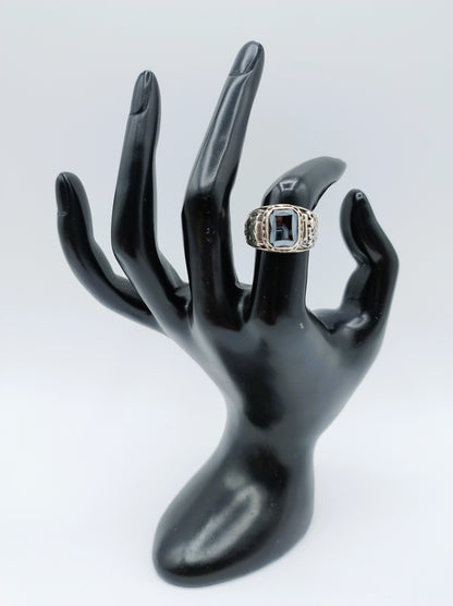 Zilveren ring met uil en hematiet, 18 mm