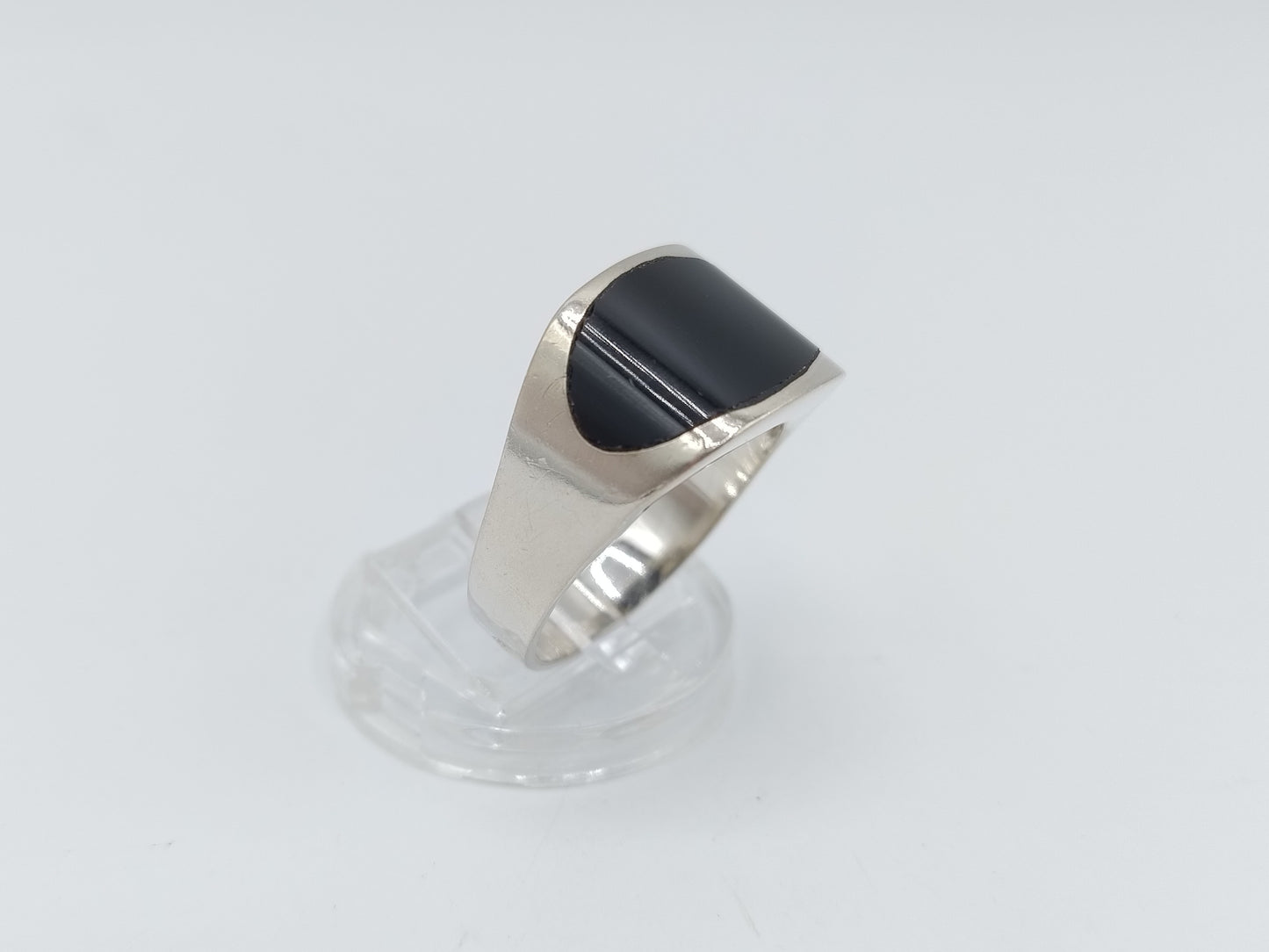 Zilveren unisex ring met onyx, 19 mm