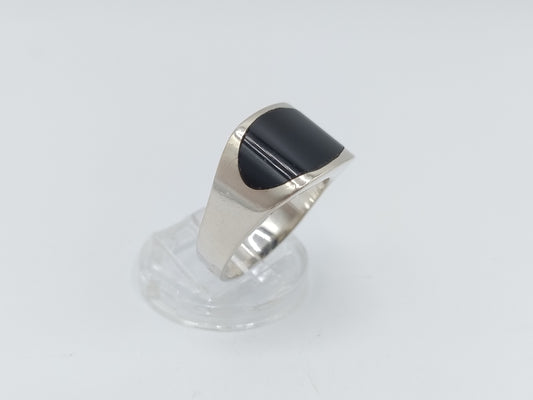 Zilveren unisex ring met onyx, 19 mm