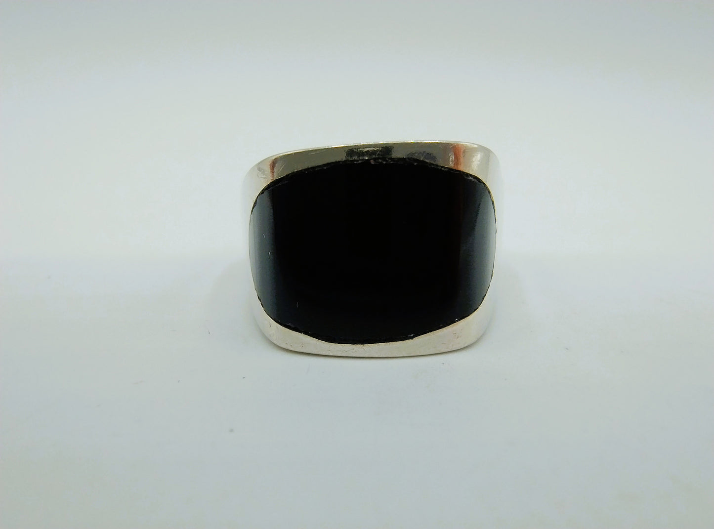 Zilveren unisex ring met onyx, 19 mm