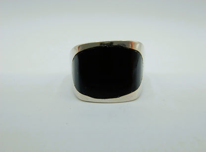Zilveren unisex ring met onyx, 19 mm