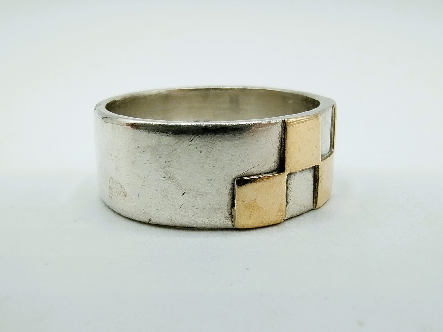 Zilveren ring met gouden accenten, 19 mm