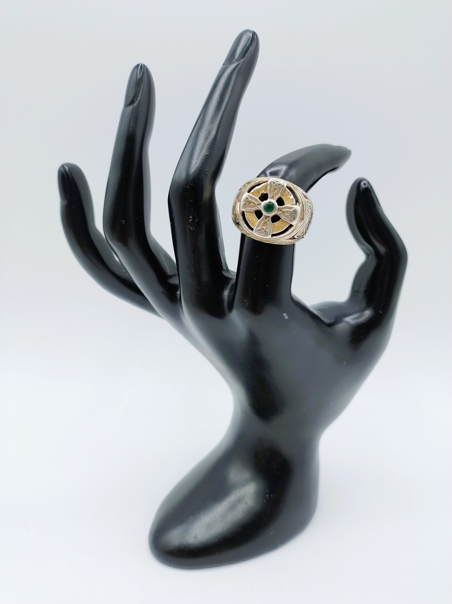 Keltische kruis ring, Franklin mint, smaragd, 18 mm