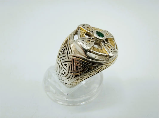 Keltische kruis ring, Franklin mint, smaragd, 18 mm