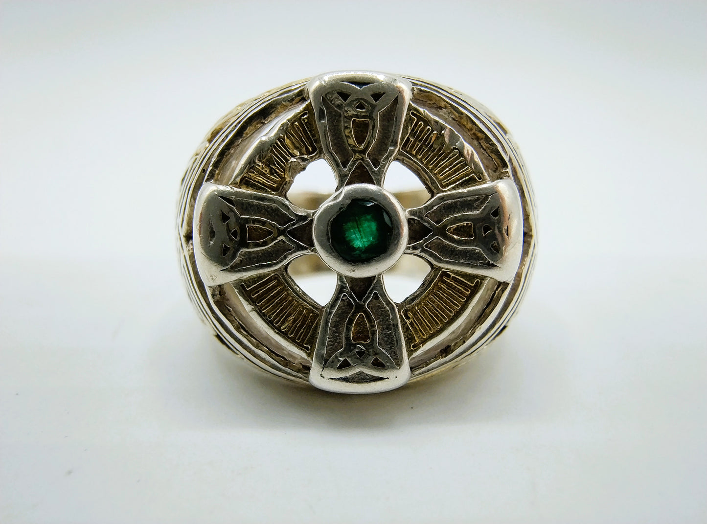 Keltische kruis ring, Franklin mint, smaragd, 18 mm