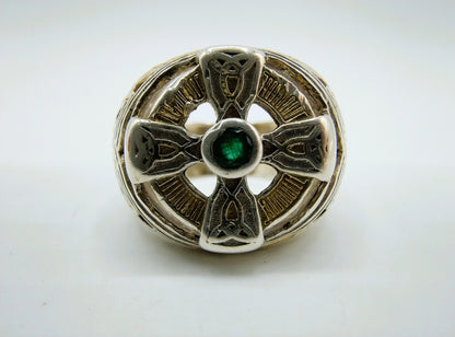 Keltische kruis ring, Franklin mint, smaragd, 18 mm