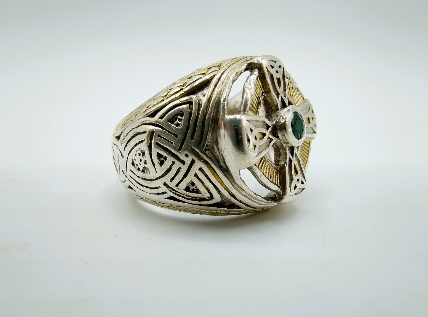 Keltische kruis ring, Franklin mint, smaragd, 18 mm