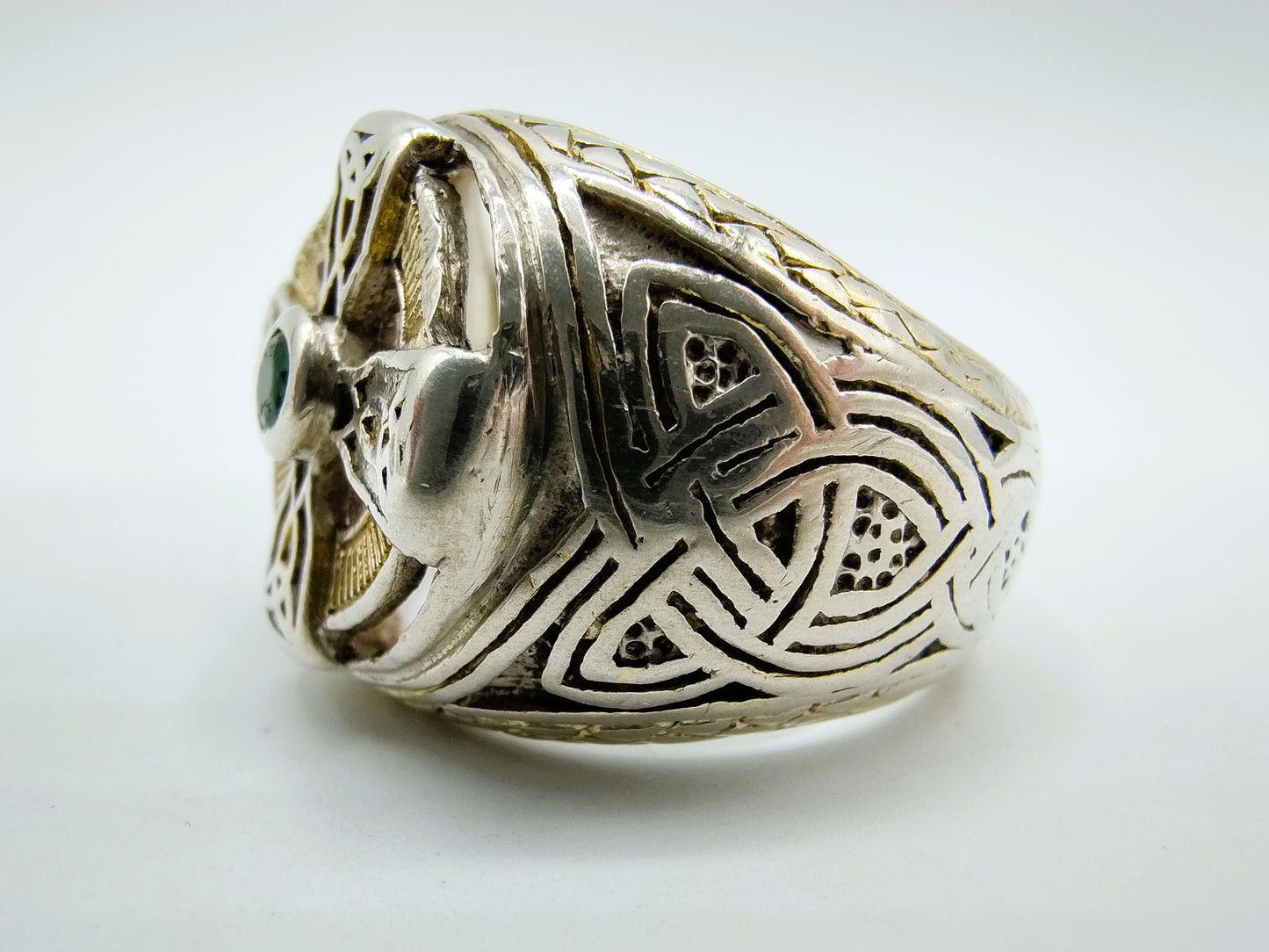 Keltische kruis ring, Franklin mint, smaragd, 18 mm