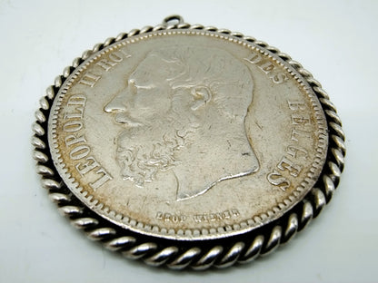 Zilveren munt hanger, 5 Frank, Leopold II, België, 1868