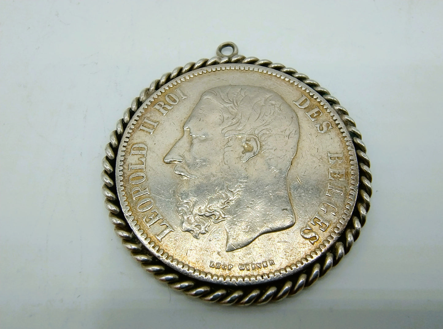 Zilveren munt hanger, 5 Frank, Leopold II, België, 1868