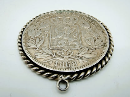 Zilveren munt hanger, 5 Frank, Leopold II, België, 1868