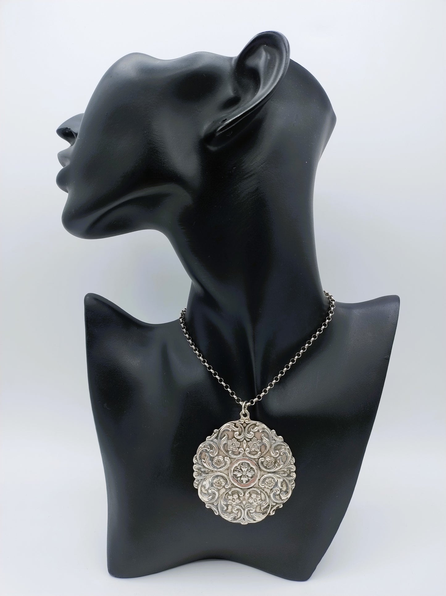 Zilveren jasseron ketting met zilveren art deco hanger, 64 cm