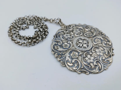 Zilveren jasseron ketting met zilveren art deco hanger, 64 cm