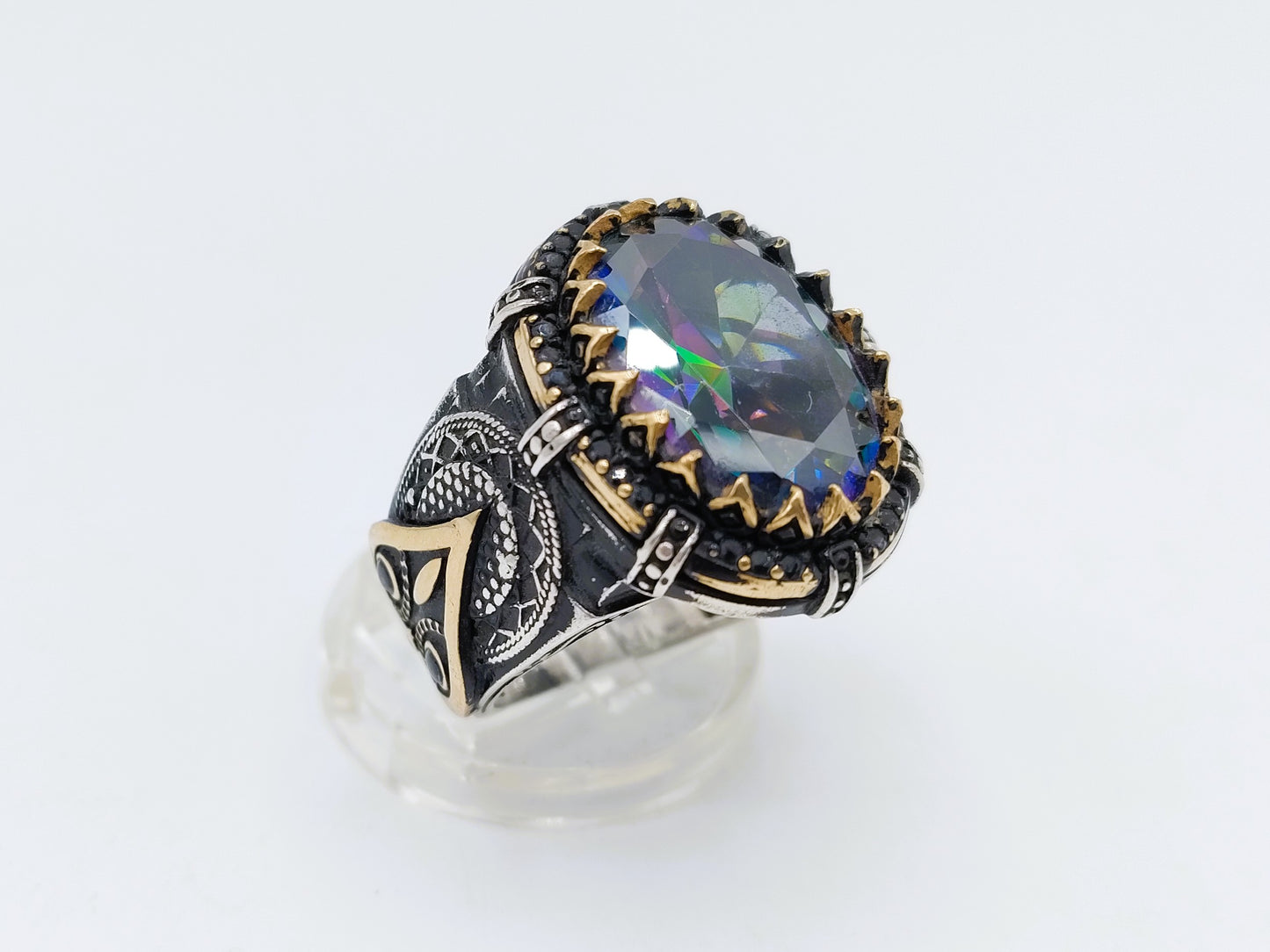 Robust silver men's ring with owl, 21 mm