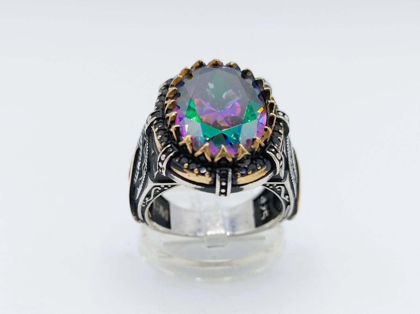 Robust silver men's ring with owl, 21 mm