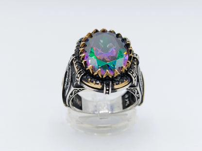 Robust silver men's ring with owl, 21 mm