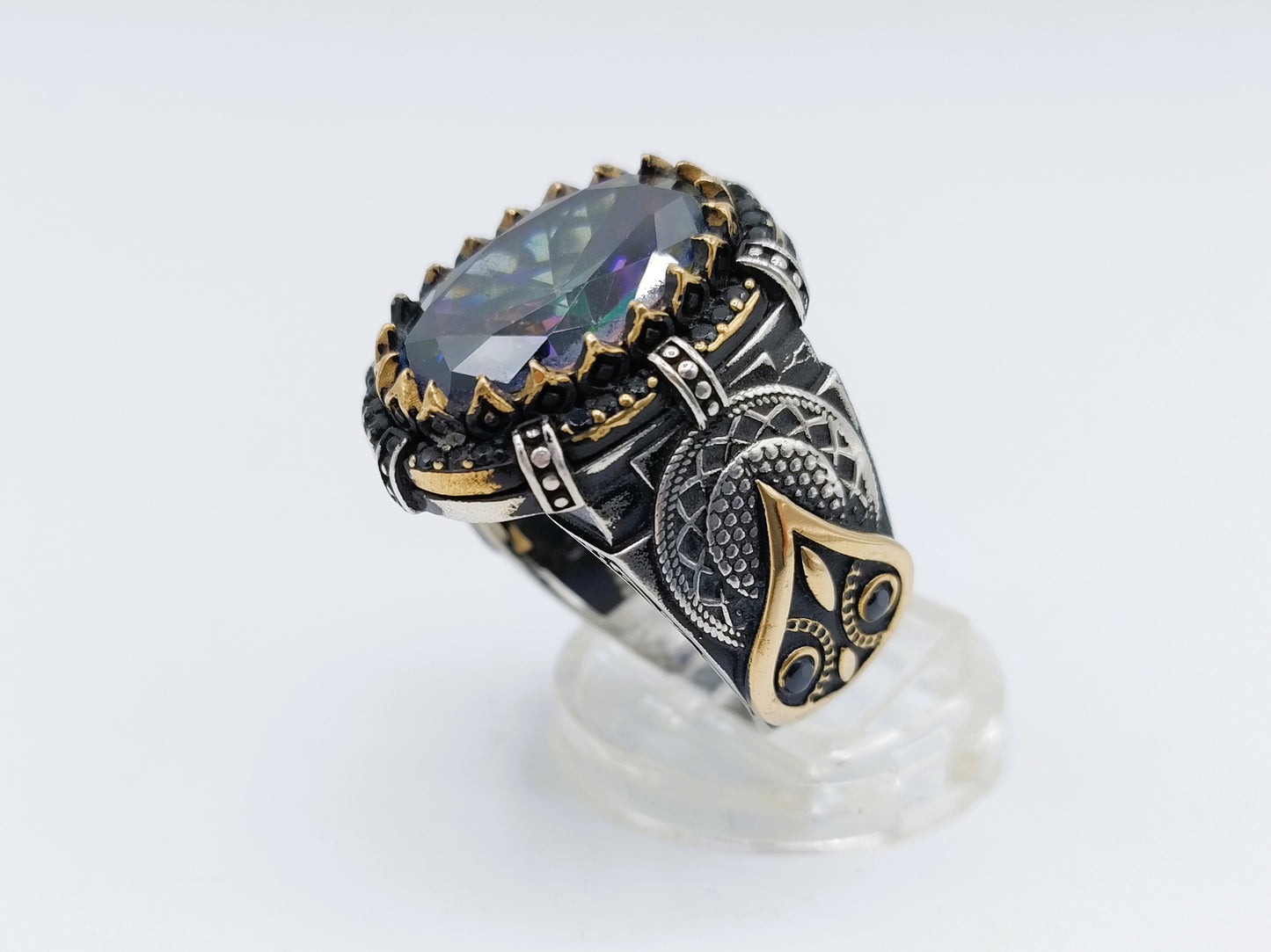 Robust silver men's ring with owl, 21 mm