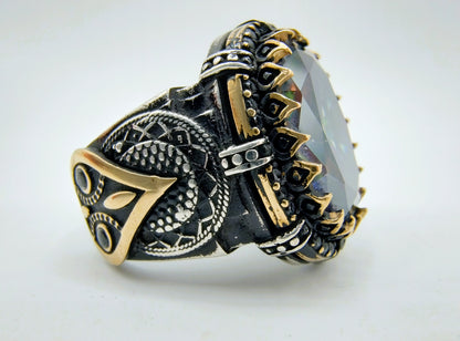 Robust silver men's ring with owl, 21 mm