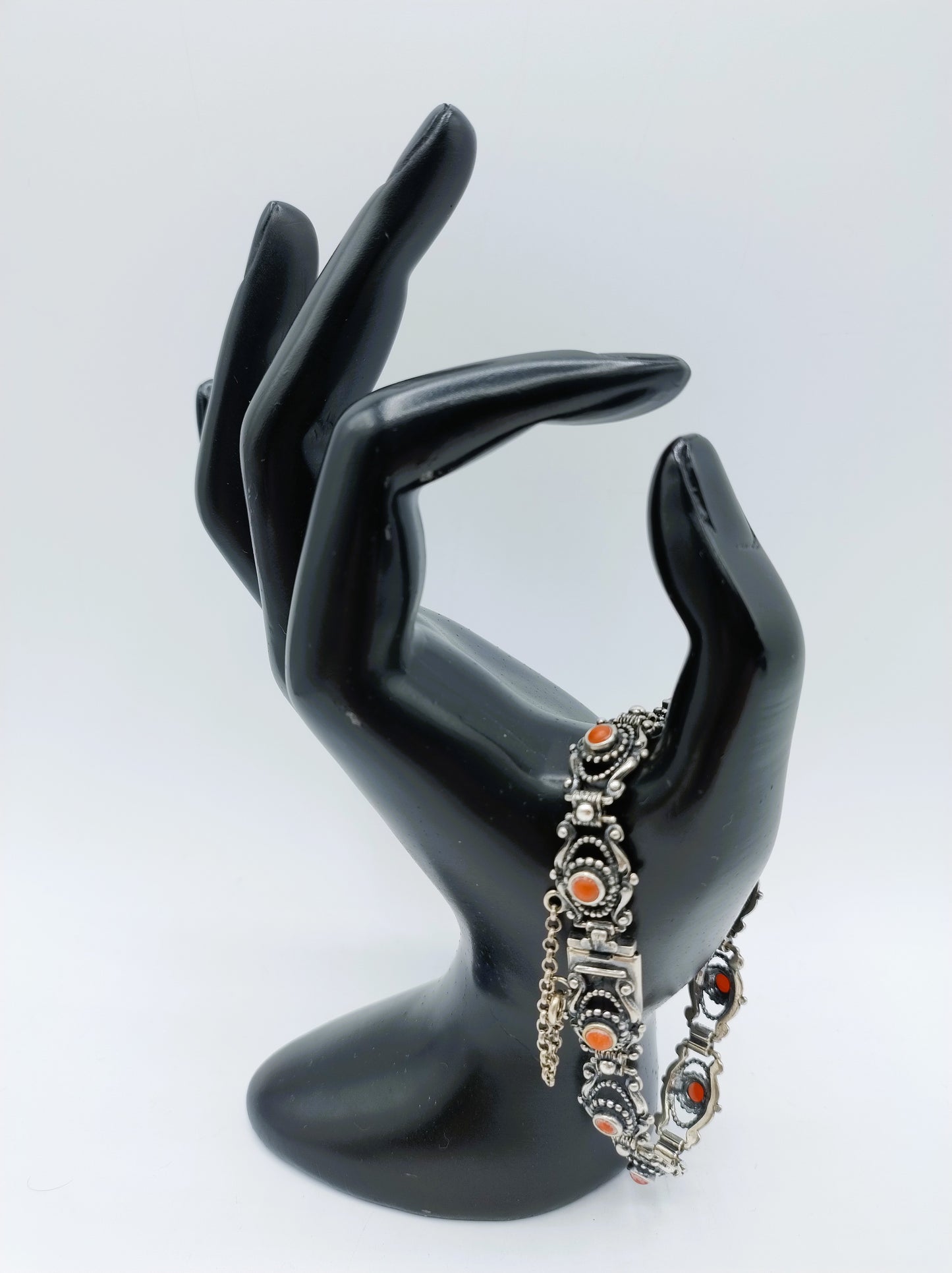 Silberarmband mit Blutkoralle, 18 cm