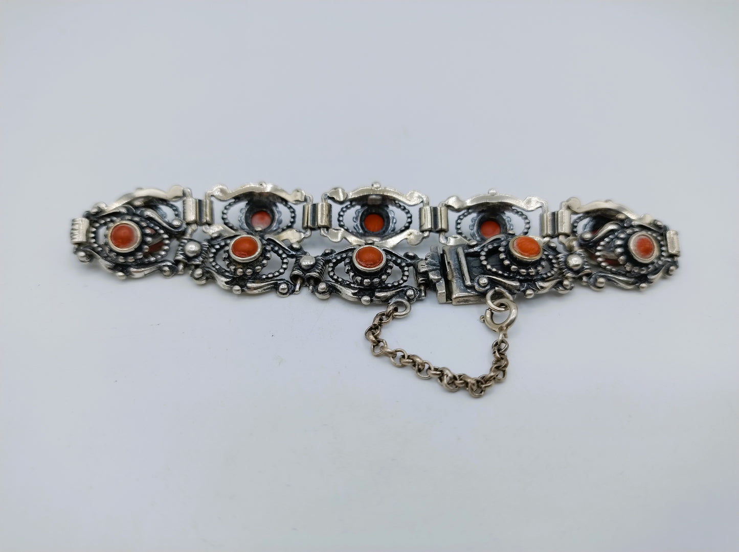 Silberarmband mit Blutkoralle, 18 cm