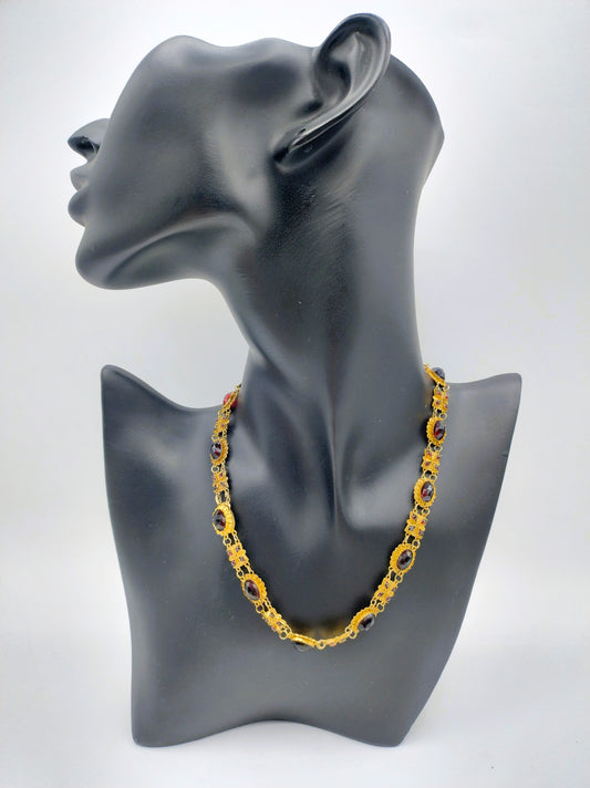 Goldene Bootskette mit Granat, Friesland, 36,5 cm