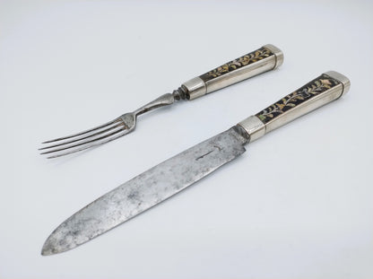 Silbernes Reisebesteck aus dem 18. Jahrhundert mit Perlmuttintarsien. Schager-Messer.