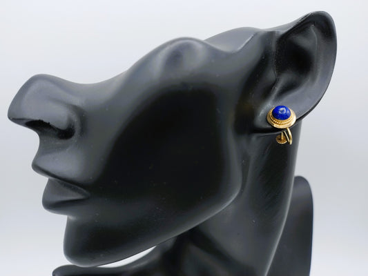 Gold screw earrings with lapis lazuli, 3.3 grams.